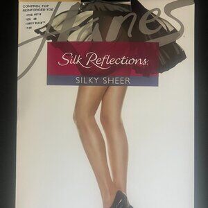 Hanes Silky Reflections Control Top Reinforced Toe NEW "Barely Black" Size AB